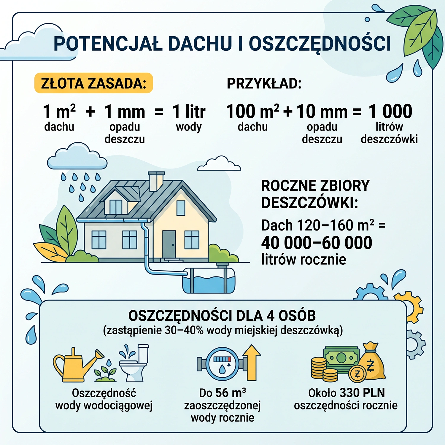 Kalkulacja rocznych oszczędności dzięki gromadzeniu deszczówki